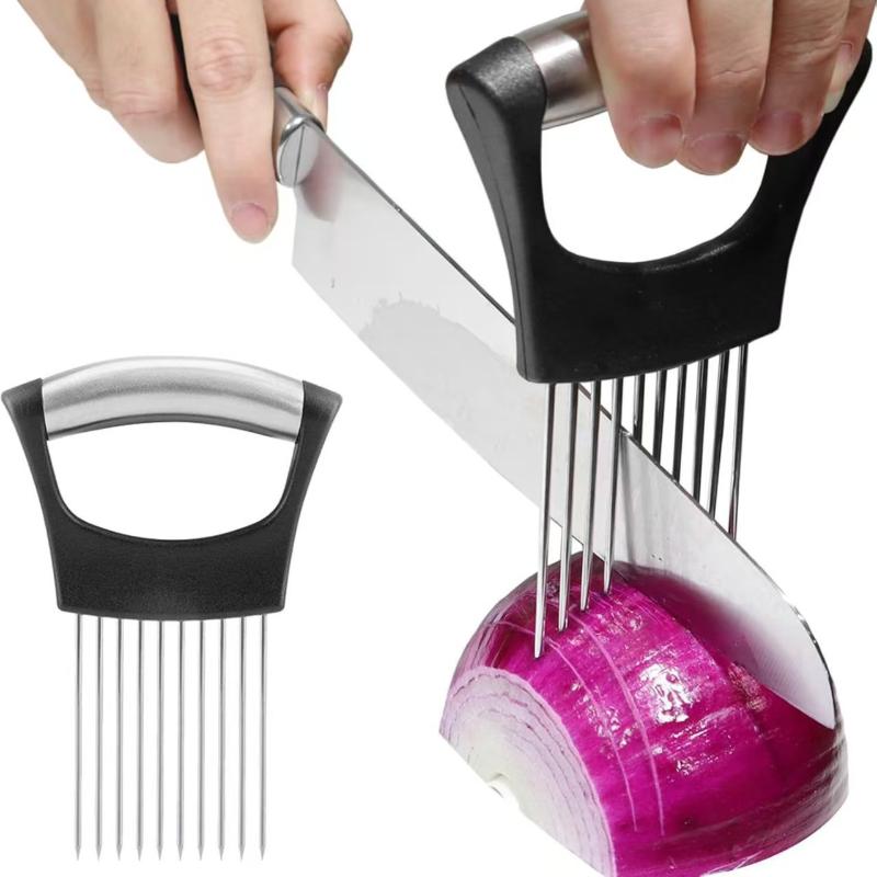 Onion Holder Slicer - Penyangga Pemotong Bawang Stainless Steel, Alat