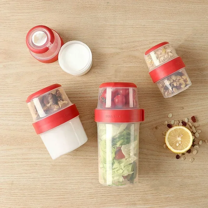Meal Prep Oatmeal Jars - Wadah Sarapan Plastik Portabel untuk Salad,