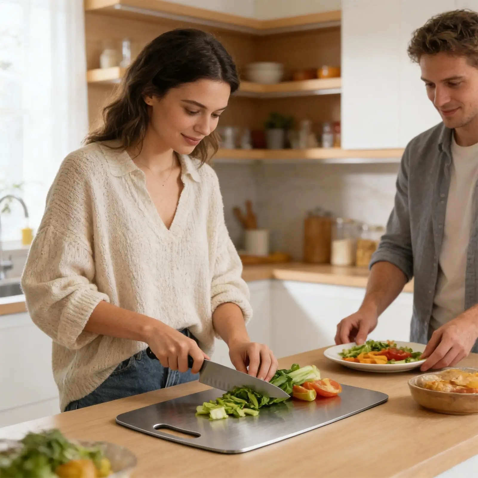 Meal Prep Chicken - Papan Pemotong Stainless Steel Dua Sisi,