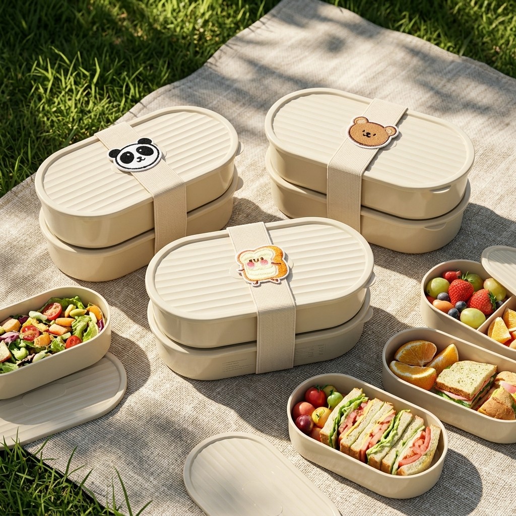 Salad Container Jar - 2Pcs/Set Kotak Bento Anak Kartun Dengan