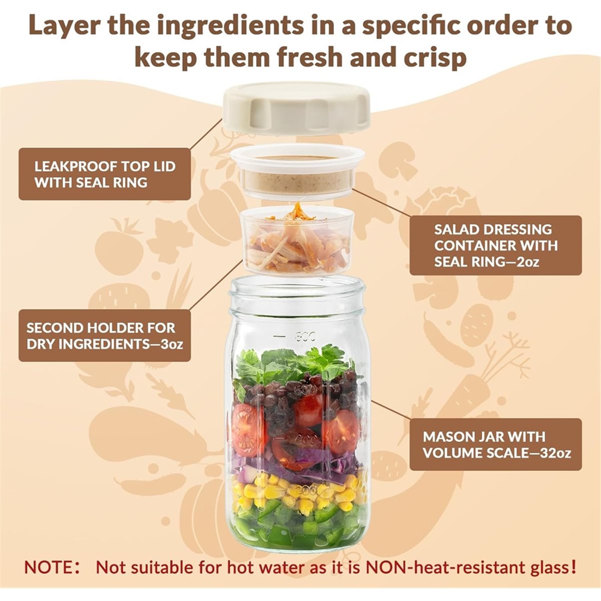 A67T BARU 4 Buah Stoples Salad - Meal Prep Jars With Lids ulasan dan harga